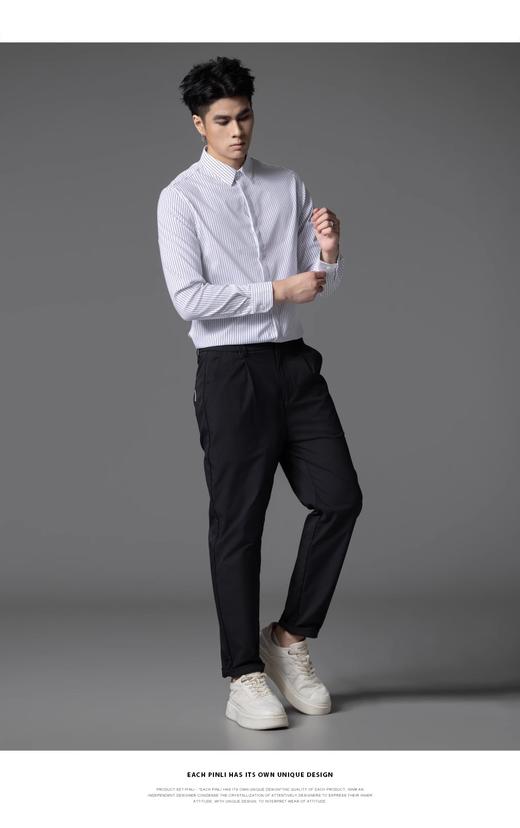 PINLI品立2025秋季新款条纹修身商务衬衫潮牌男内搭休闲长袖衬衣GD253113031 商品图7