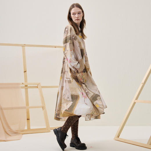 谜底花色连衣裙长袖2025年冬季新品纯棉亲肤大摆长裙女254ML1622 商品图1