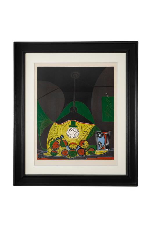 独角鹿西洋古董 1962年西班牙艺术大师创作出品限量麻胶版画作品《灯下静物》 商品图1