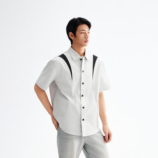 【黑水系列】CHINISM赤尘 撞色拼接短袖衬衫男夏季美式宽松五分袖 商品图2