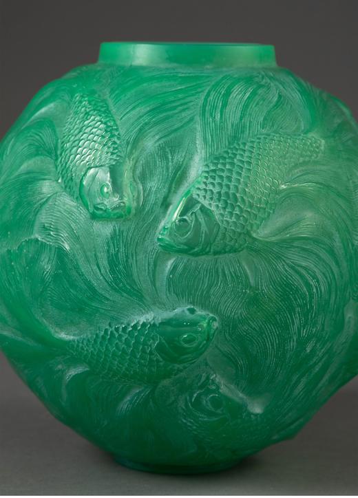 【已售】独角鹿西洋古董 法国顶级水晶工坊莱俪LALIQUE设计出品「Formose 锦鲤」主题绿色欧泊水晶花瓶摆件 商品图3