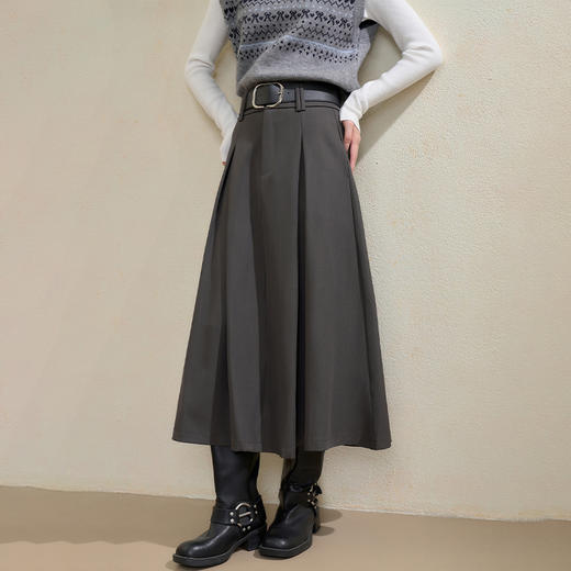 西遇格雷系百褶半身裙女秋季新款气质通勤高腰显瘦A字中长裙H0055236 商品图2