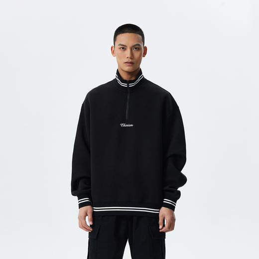 CHINISM赤尘 撞色立领polo卫衣男秋季新款空气层半拉链运动上衣 商品图0