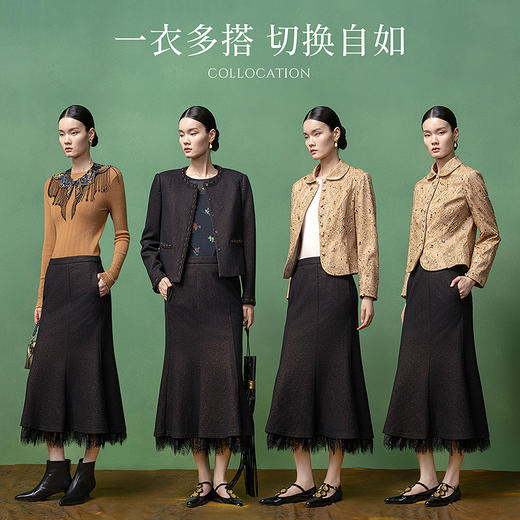 【林栖设计小店】金风玉露系列金葱羊毛套装手钩花边2025秋冬新款上衣半裙1954055 商品图3