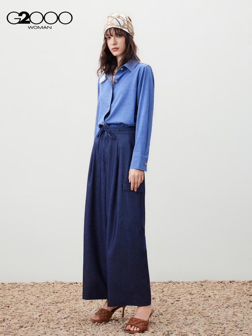 G2000【阔腿裤/配送腰带/商场新款】女装FW25弹性仿牛仔布休闲裤56261237 商品图5