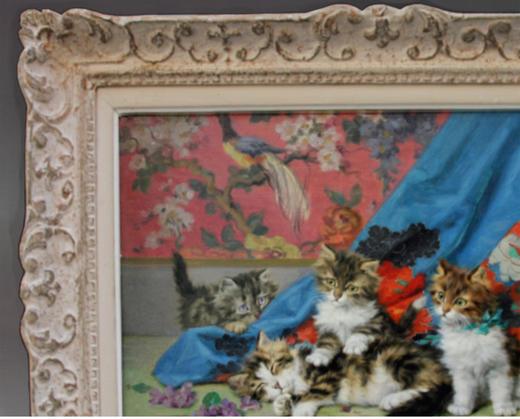 独角鹿西洋古董 20世纪初法国画家Daniel Merlin签名创作动物主题油画作品《母猫与三只小猫》 商品图2