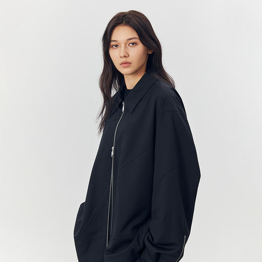 【黑水系列】CHINISM潮流男装 黑色抗皱拉链衬衫男休闲衬衣外套 商品图2