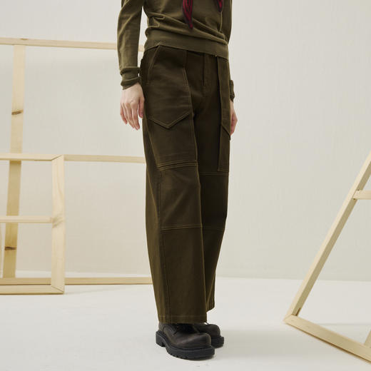 谜底阔腿裤长裤2025年冬季新品高腰立体口袋棉弹显瘦女254MK1620 商品图1