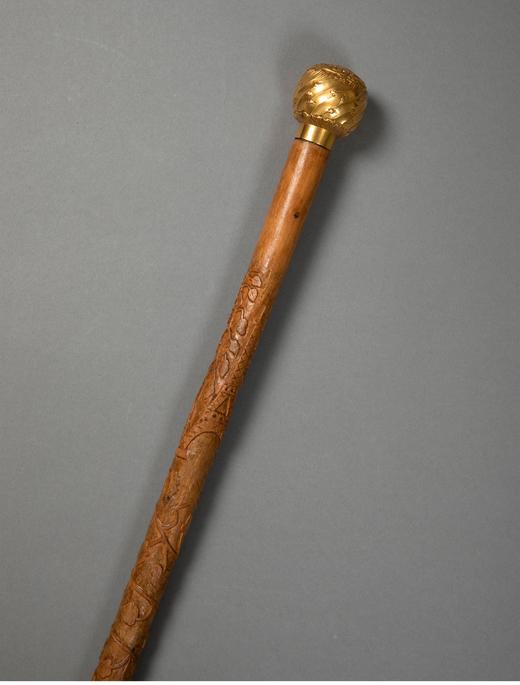 独角鹿西洋古董 法国出品花押字母黄金精雕杖柄装饰埃菲尔铁塔主题木雕杖身定制款古董手杖 商品图2