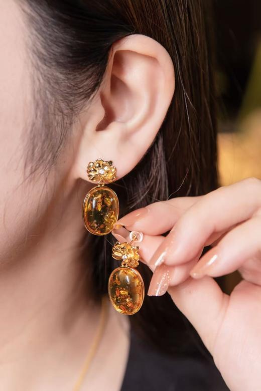 【花珀系列饰品】花姐心选，天然波罗的海产地配饰吊坠、耳饰、开口戒指、手链！配件均为925银镀金，质地温润，触感舒适，适合日常佩戴，花珀里的花花世界，被称为永不凋零的花~🌸 商品图8