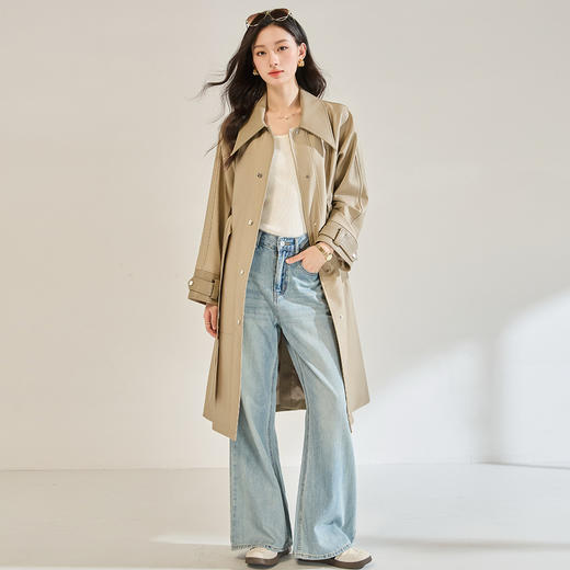 「高货sh」全新升级【铂金会员468/天猫629/差价161】(70633)洛诗琳新款高级感斜纹皮革风衣2025秋季简约长款收腰外套 商品图3