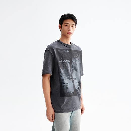 CHINISM赤尘 喷墨印花水洗短袖T恤男夏季美式复古男士宽松半袖 商品图3