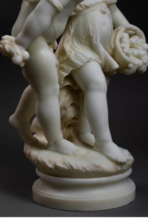 独角鹿西洋古董 19世纪法国出品人物主题大理石雕塑作品《手持果篮的孩童》 商品图6