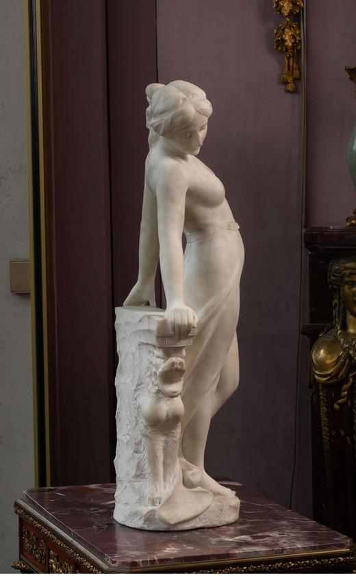 独角鹿西洋古董 意大利雕塑家Emilio Fiaschi签名创作卡拉拉大理石雕塑作品《身披薄纱的女子像》 商品图2