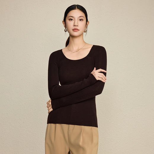 「自」全新升级【铂金会员266/天猫359/差价93】(92131)洛诗琳无缝扬子纱方领针织衫2025秋季修身显瘦百搭打底上衣 商品图2