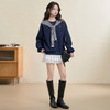 西遇宽松圆领卫衣女秋季新款学院风条纹披肩叠穿长袖上衣H0055271 商品缩略图1