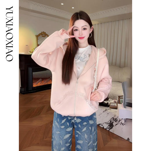 余潇潇【半糖少女】时尚百搭慵懒休闲感卫衣外套配精致可拆卸链条 商品图3