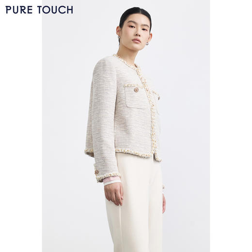 PURE TOUCH女装25秋冬新款粗花呢小香风短外套法式圆领棉混纺外套 商品图3