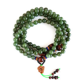 【天然正品】天然精品细腻无黑点约8.0MM碧玉猫眼配木变石珠串项链和田玉110925XY07 现售价：3980