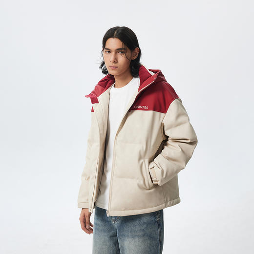 CHINISM赤尘 拼接岩纹连帽羽绒服男冬季美式加厚保暖面包服外套 商品图3