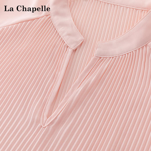 会员福利【垂顺/丝滑~质感敲好】拉夏贝尔/La Chapelle气质独特V领短袖雪纺衫女夏季宽松高级感冰丝上衣 商品图2