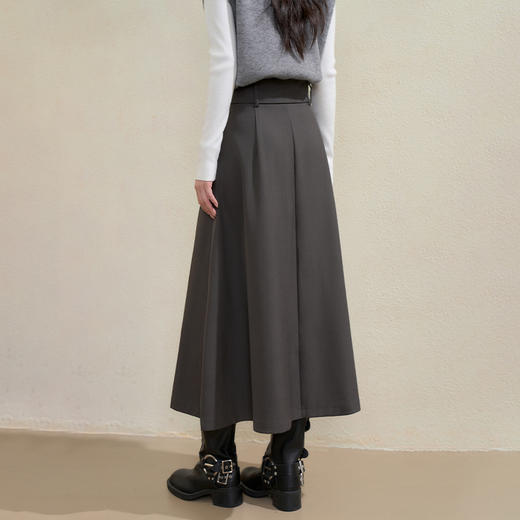 西遇格雷系百褶半身裙女秋季新款气质通勤高腰显瘦A字中长裙H0055236 商品图4