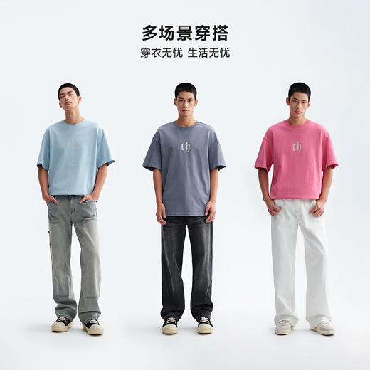 CHINISM赤尘 CH字母印花短袖T恤复古水洗半袖 商品图2