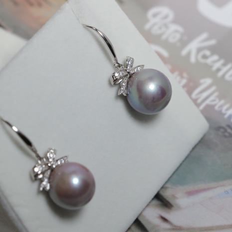 【甄珠贝】te价清货 烟紫色爱迪生蝴蝶结耳环 13-14mm 面无瑕 强光 925纯银配件 商品图3