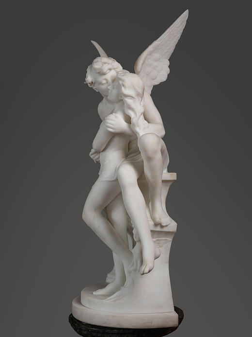 独角鹿西洋古董19世纪下半叶意大利雕塑家Adolfo Cipriani签名创作古典神话主题大理石雕塑作品《丘比特与普绪克》 商品图4