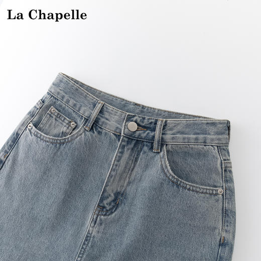 会员福利【高棉/柔垂】拉夏贝尔/La Chapelle一粒扣破洞牛仔裤女通勤高腰时尚休闲百搭直筒裤秋季新款 商品图2