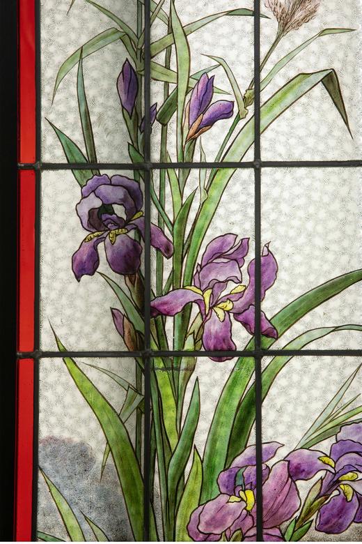 独角鹿西洋古董 法国新艺术风格时期著名工坊Ch. Champigneulle签名出品水岸风光主题彩绘玻璃花窗一对 商品图5