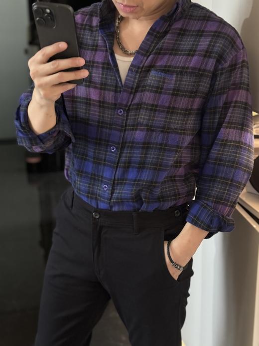 巴家 新款幻紫渐变格纹衬衫(波哥穿M合适,蕾姐L) 商品图5