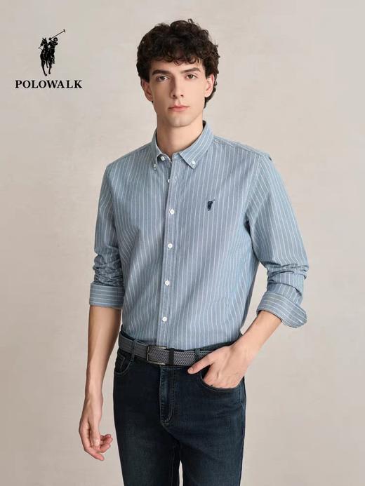 XXM POLOWALK长袖衬衫男士秋冬新款条纹纯棉时尚休闲商务衬衣内搭上衣 商品图0