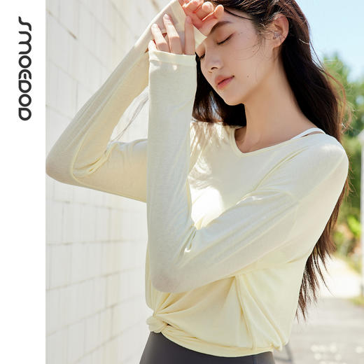 水沐伊朵舒适透气亚麻长袖瑜伽罩衫健身普拉提训练运动上衣50217 商品图4