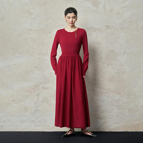 【林栖设计小店】绵羊毛连衣裙手钩花显瘦气质长袖2025秋冬新款毛织裙子女1954030