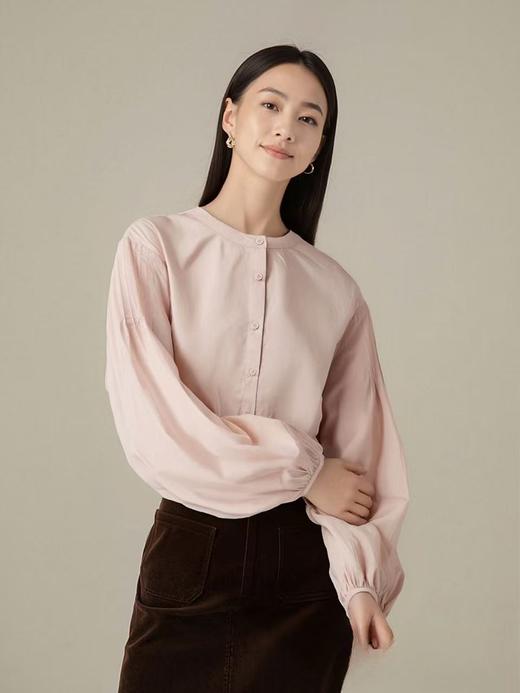 【秋新品）古泥品牌7868 100%棉泡泡袖圆领宽松衬衫-喜出 商品图7