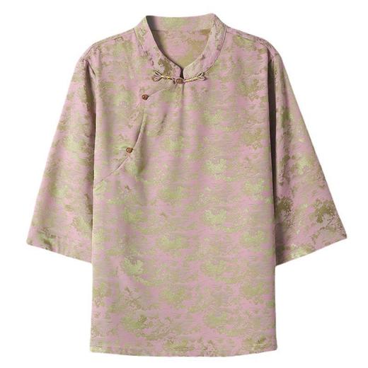 W012-9903-80-新中式国风真丝盘扣上衣加肥加大码新款中老年妈妈夏装桑蚕丝t恤 商品图4