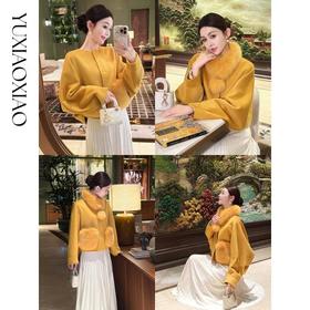 余潇潇【名利洋场】羊毛羊绒时髦设计感斗蓬廓形蝙蝠袖狐狸毛领外套