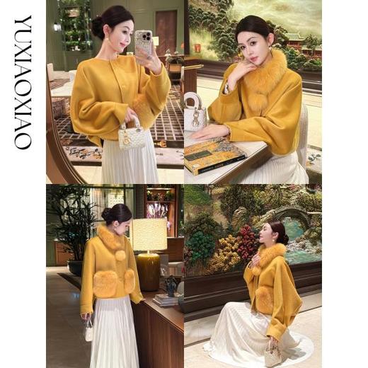 余潇潇【名利洋场】羊毛羊绒时髦设计感斗蓬廓形蝙蝠袖狐狸毛领外套 商品图0