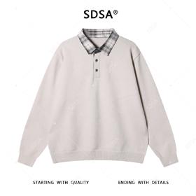 SDSA男士秋冬新款痞帅男装韩版拼接polo领针织衫复古百搭时尚毛衣