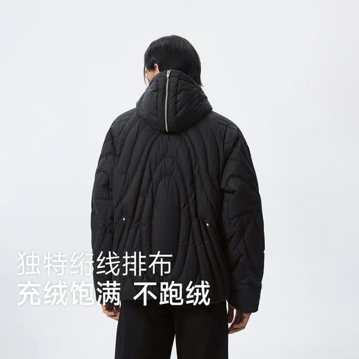 【黑水系列】CHINISM赤尘 黑色绗线充绒连帽羽绒服男冬季保暖外套 商品图2