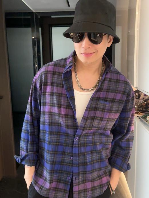 巴家 新款幻紫渐变格纹衬衫(波哥穿M合适,蕾姐L) 商品图13