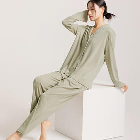 weyo秋季新品女士舒感棉西服领廓形开衫舒适家居服套装睡衣50701