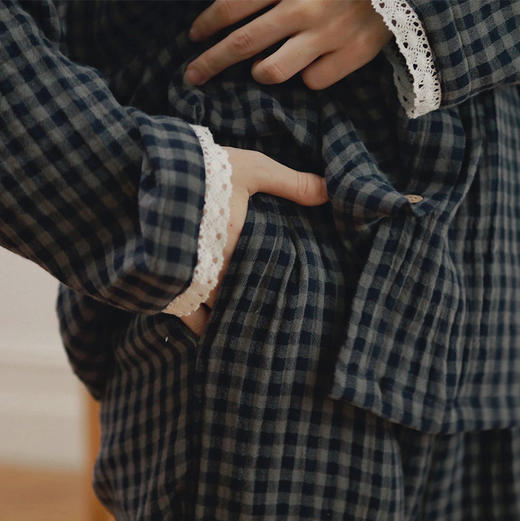 2025秋新款！纯棉双层纱布长袖格纹家居服 松弛有度全棉睡衣套装 女春秋季 商品图1