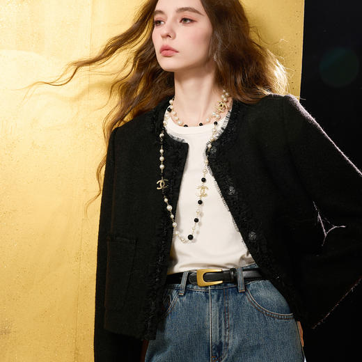 【绵羊毛】三彩2025冬季新款香风呢大衣短款单面呢外套M 商品图3