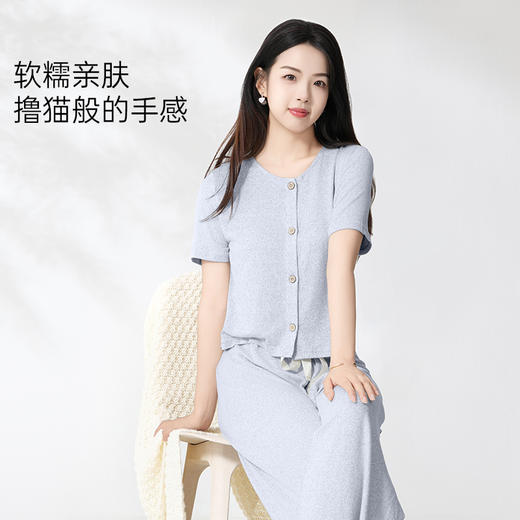 爱帝云感软糯亲肤文艺花纱短袖长裤套装 商品图11