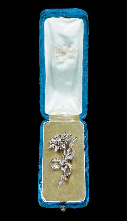 独角鹿西洋古董 1880年代法国出品蝴蝶结花束造型黄金底纯银镶嵌钻石En Tremblant颤动式胸针 商品图2