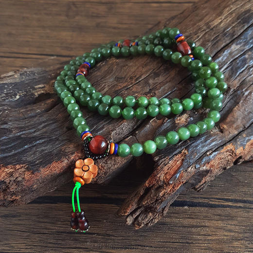 【天然正品】天然精品细腻无黑点约8.0MM碧玉猫眼配木变石珠串项链和田玉110925XY07 现售价：3980 商品图6