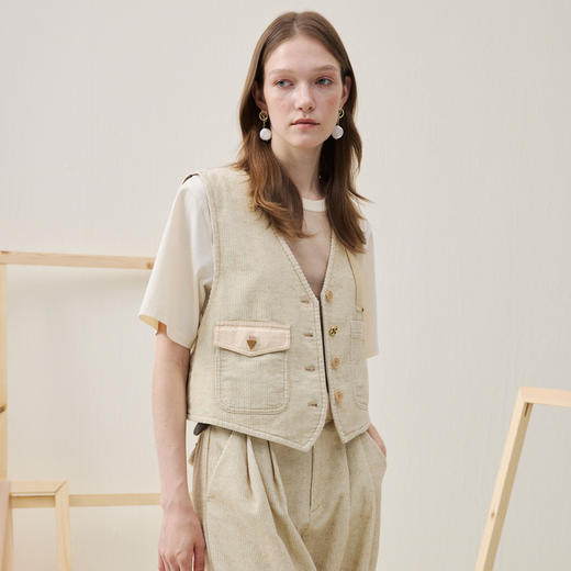 谜底通勤马甲2025冬季新品复古花呢艺术后背拼接马夹女254MM1702 商品图1