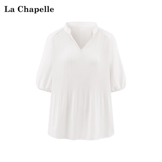 会员福利【垂顺/丝滑~质感敲好】拉夏贝尔/La Chapelle气质独特V领短袖雪纺衫女夏季宽松高级感冰丝上衣 商品图1